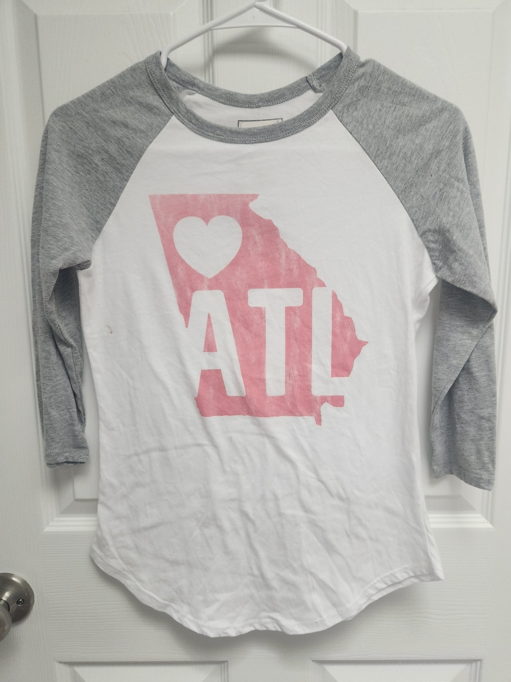 Modern Lux White & Gray Raglan Tee with Pink ATL Graphic